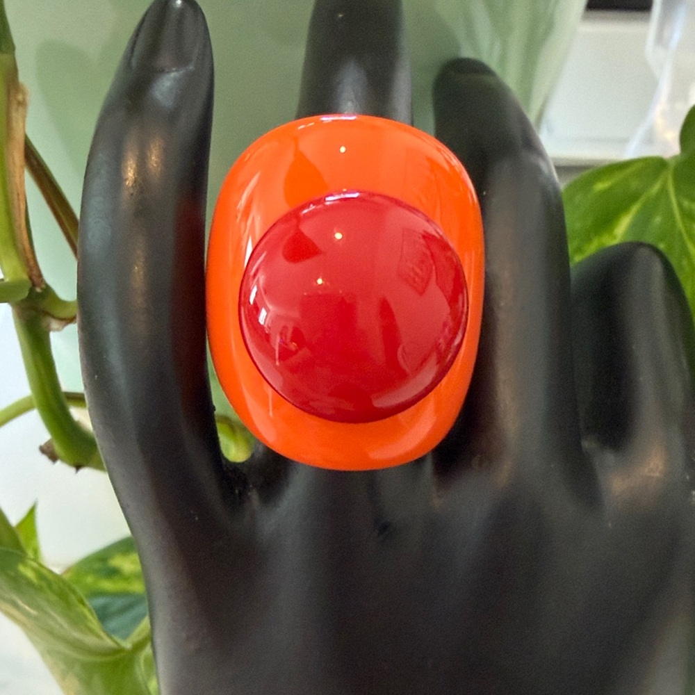 Bold Red and Orange Acrylic Ring